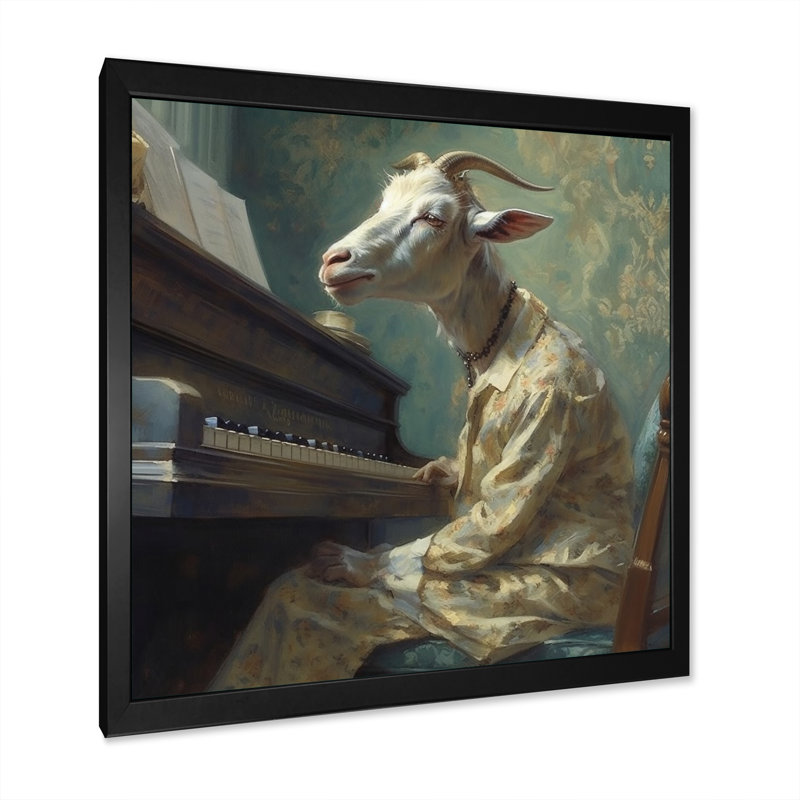 Chèvre jouant de la musique II sur toile, H 24 po x l 24 po x P 1 po, Cadre simple noir