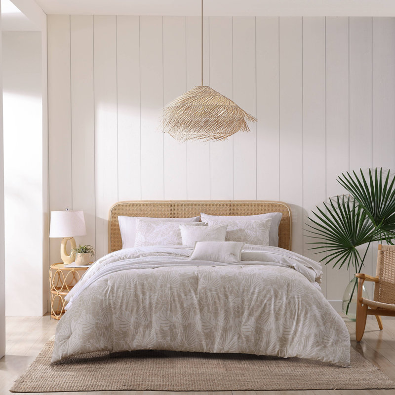 Full Beige Cotton Reversible Comforter Set with Pillows