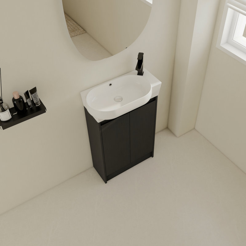Meuble-lavabo autoportant de 23 po avec lavabo et portes à fermeture douce, Noir, noir, noir, noir