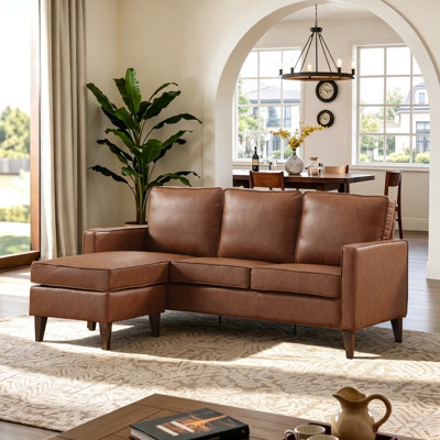 Mignotte 73" Wide Reversible Chaise Sectional Sofa, Faux Leather L-Shaped Couch with Wood Legs