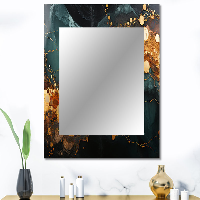 Gold and Green Serene abstract marble dream III - Gold Modern Wall Mirror, 40 po x 30 po
