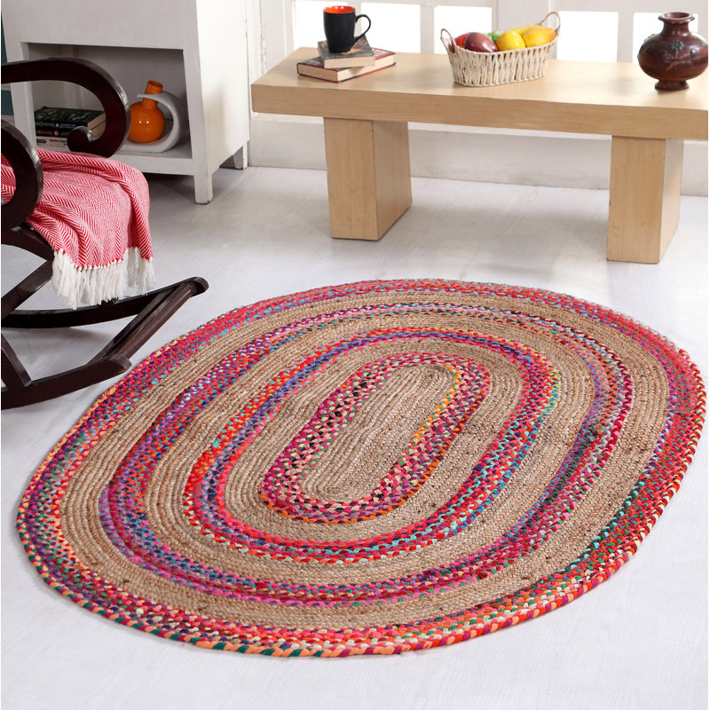 Littoral Striped Jute / Sisal Hand Woven Area Rug, Oval 75 x 120cm
