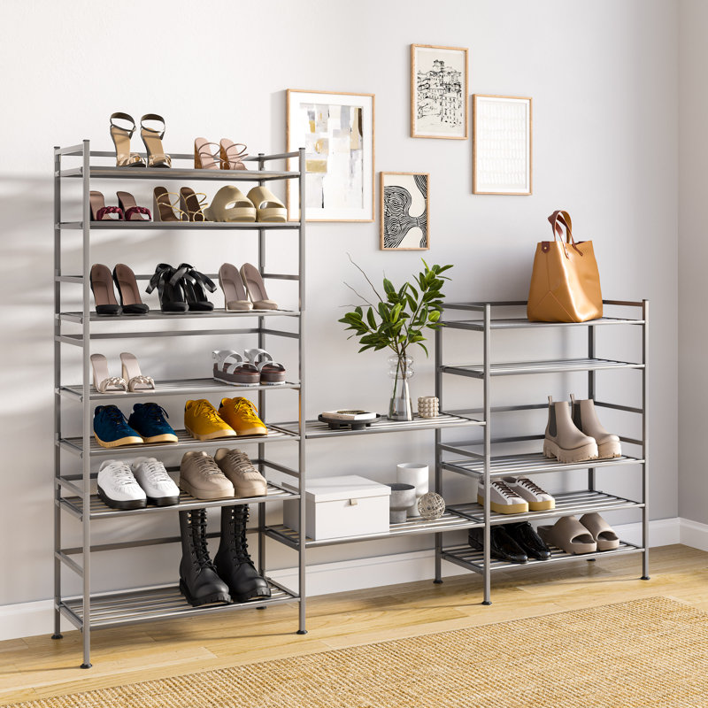 3-Tier (12 Pair) Stackable Resin Shoe Storage Rack, Silver Mist