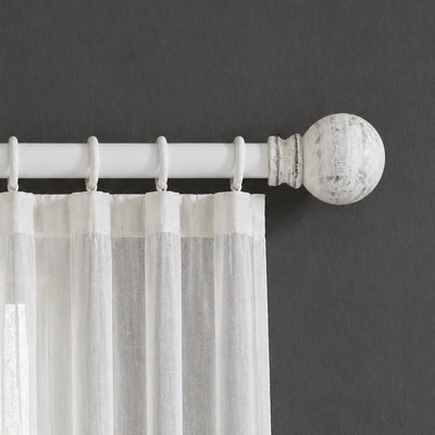  Curtain Rods for Windows 44 – 120 Inch, 1 Inch Heavy Duty Extendable Metal Drapery Rod, Adjustable Curtain Rod with Decorative Wood Ball Finials for Living Room Bedroom, Ivory Matt