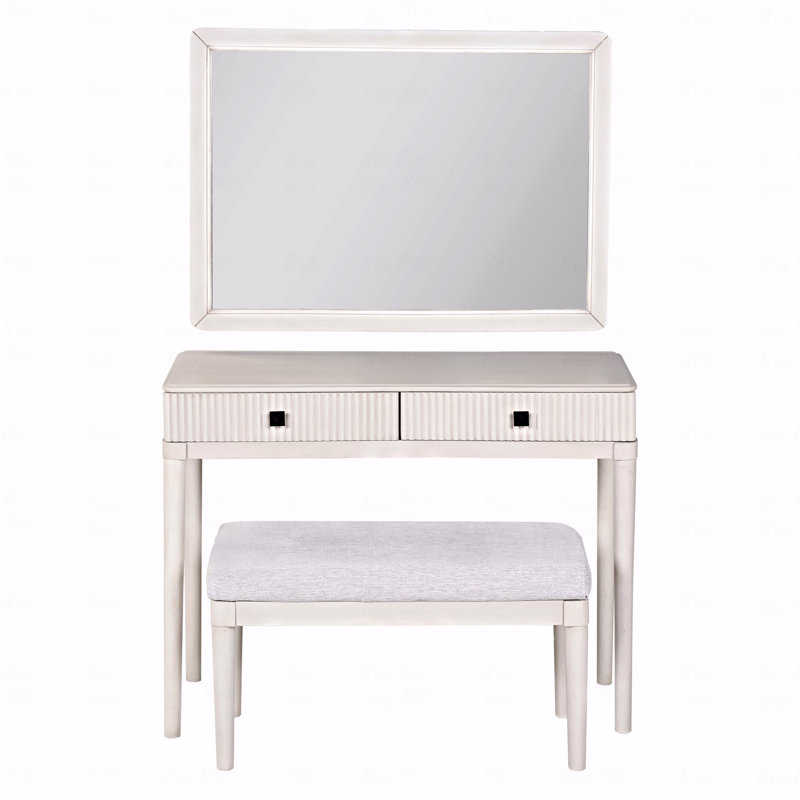 Bureau de coiffeuse de style moderne avec miroir, ensemble de table de maquillage pour adultes avec tabouret, bureau personnel, 2 grands tiroirs, blanc