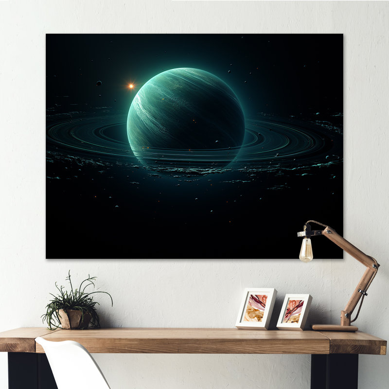 Emerald Enceladus Outer Space - Notre système solaire, décoration murale, H 16 po x l 32 po x P 1 po, Toile tendue