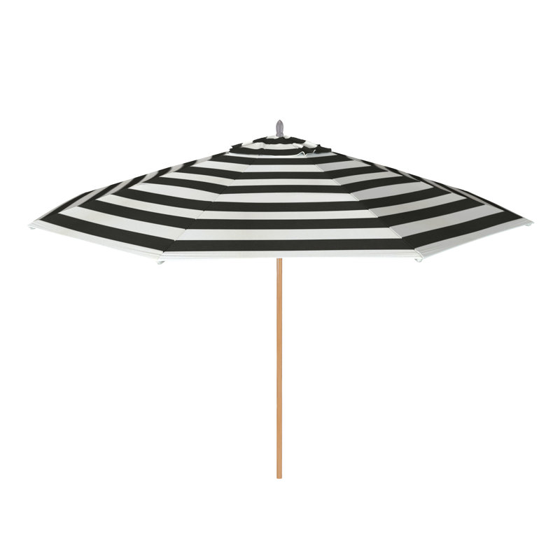 Parasol en teck 11 pi, Rayures blanches/noires