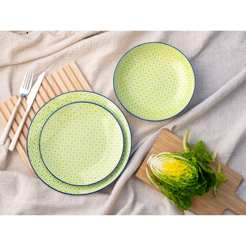 Mediterranean Stoneware Dinnerware Set Piece, White/Green/Blue
