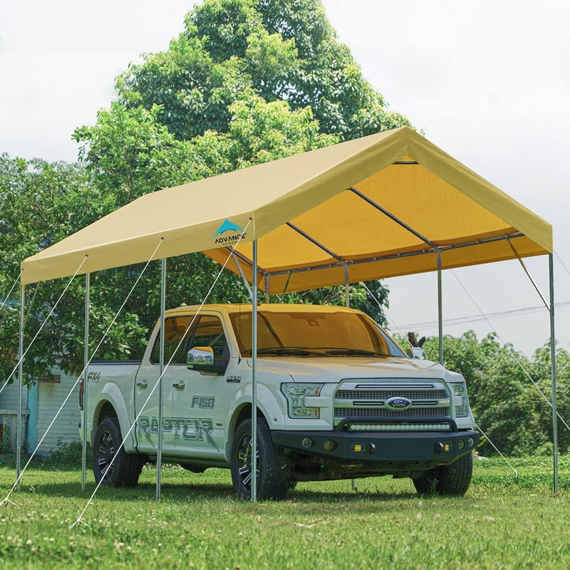 ADVANCE OUTDOOR 12x20 ft Carport with Adjustable Height from 9.5 ft to 11 ft, Heavy Duty Car Canopy, 8 Legs with 8 Reinforced Poles and 4 Sandbags, Beige