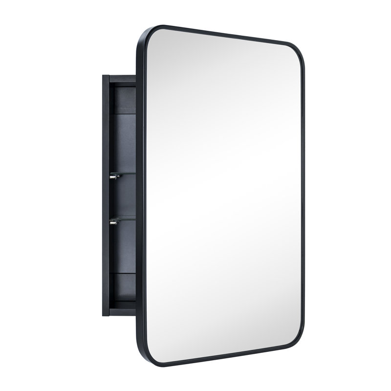 Armoire à pharmacie encastrée ou à fixation en surface avec tablettes réglables Garnes, H 24 po x l 16,5 po x P 4,84 po, Noir