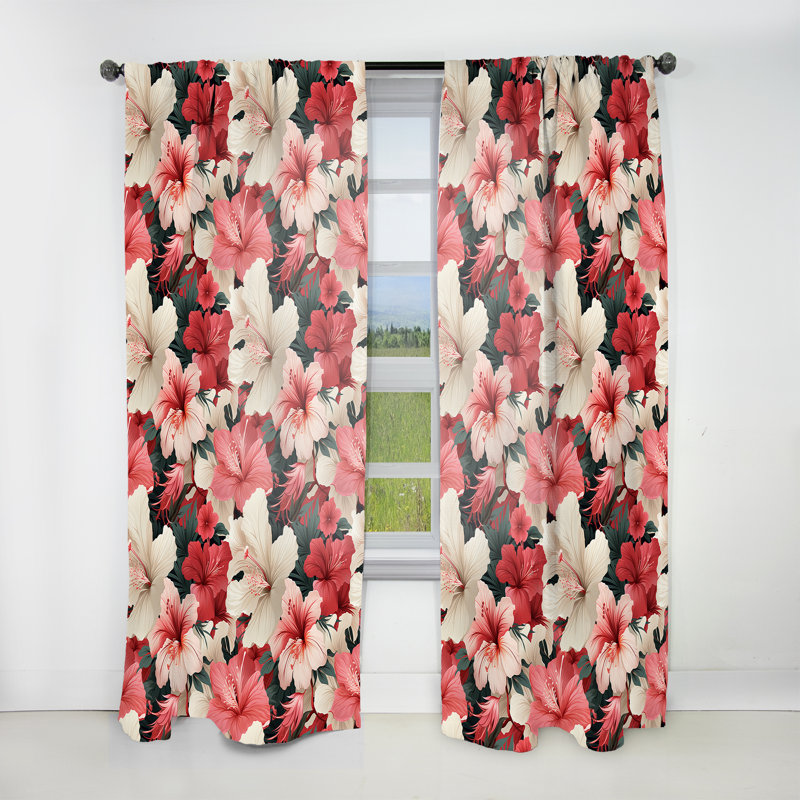 Motif tropical Hibiscus Romance - Rideau floral - Velours obscurcissant - 1 panneau, L 52 po x L 108 po