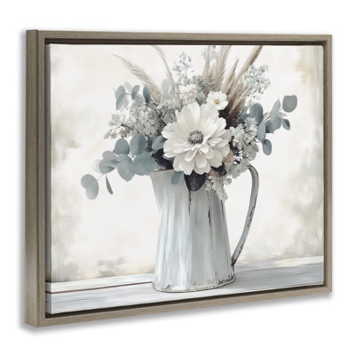 «Mixed Bouquet in Jug Gray», art mural sur toile flottante, conception par Annabelle Hall