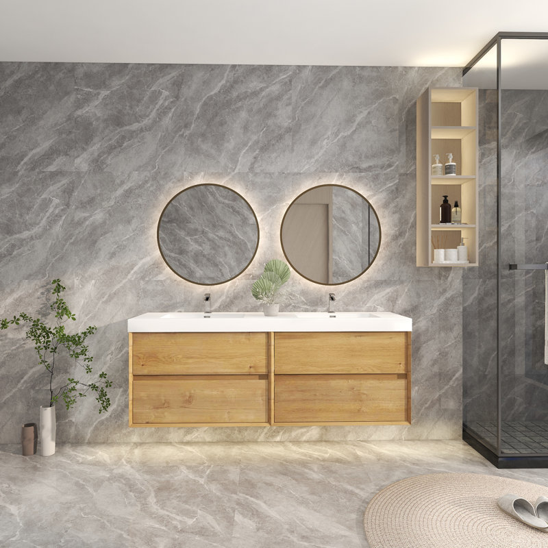 Ensemble de meuble-lavabo double 70 po, Chêne