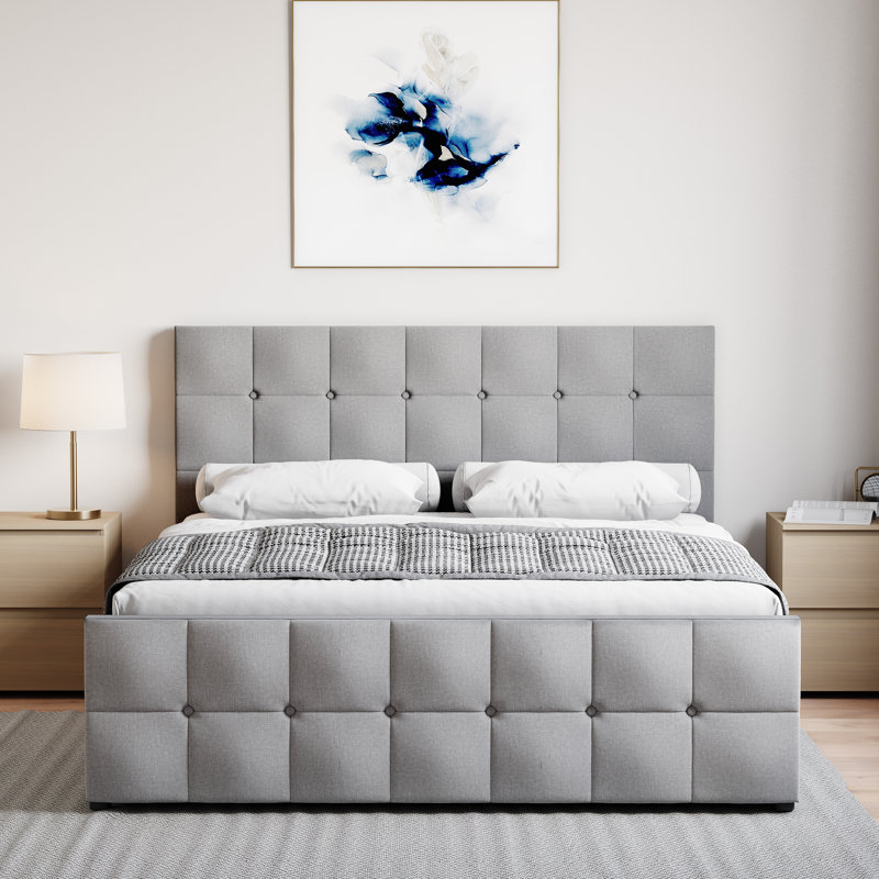 Connell Upholstered Ottoman Bed, UKFR Certified, Light Grey Linen, Kingsize (5')