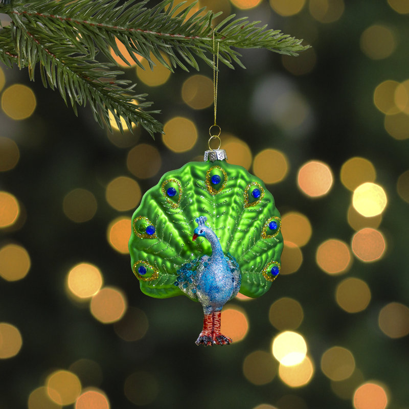 Ornement de Noël en verre vert et bleu 4,75 "