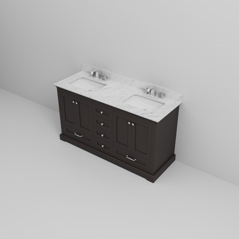 Dukes 60" Double Bathroom Vanity Set, Espresso, White Carrara Marble