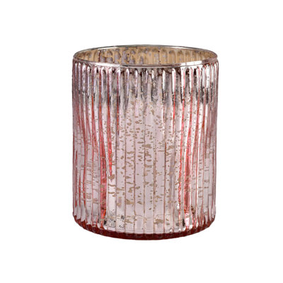 Vase rétro Mercer41 à nervures roses, porte-bougie chauffe-plat, porte-bougie Stainglass, idéal pour les mariages, les fêtes, les événements intérieurs et extérieurs, la décoration intérieure, mesure 6 po de hauteur et 5 po de diamètre
