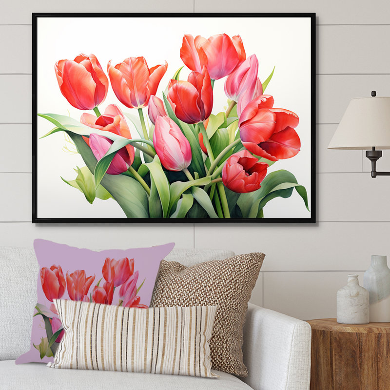 «Tulipes Minimalisme Dream I» sur toile, Cadre flottant noir, 24" H x 32" W