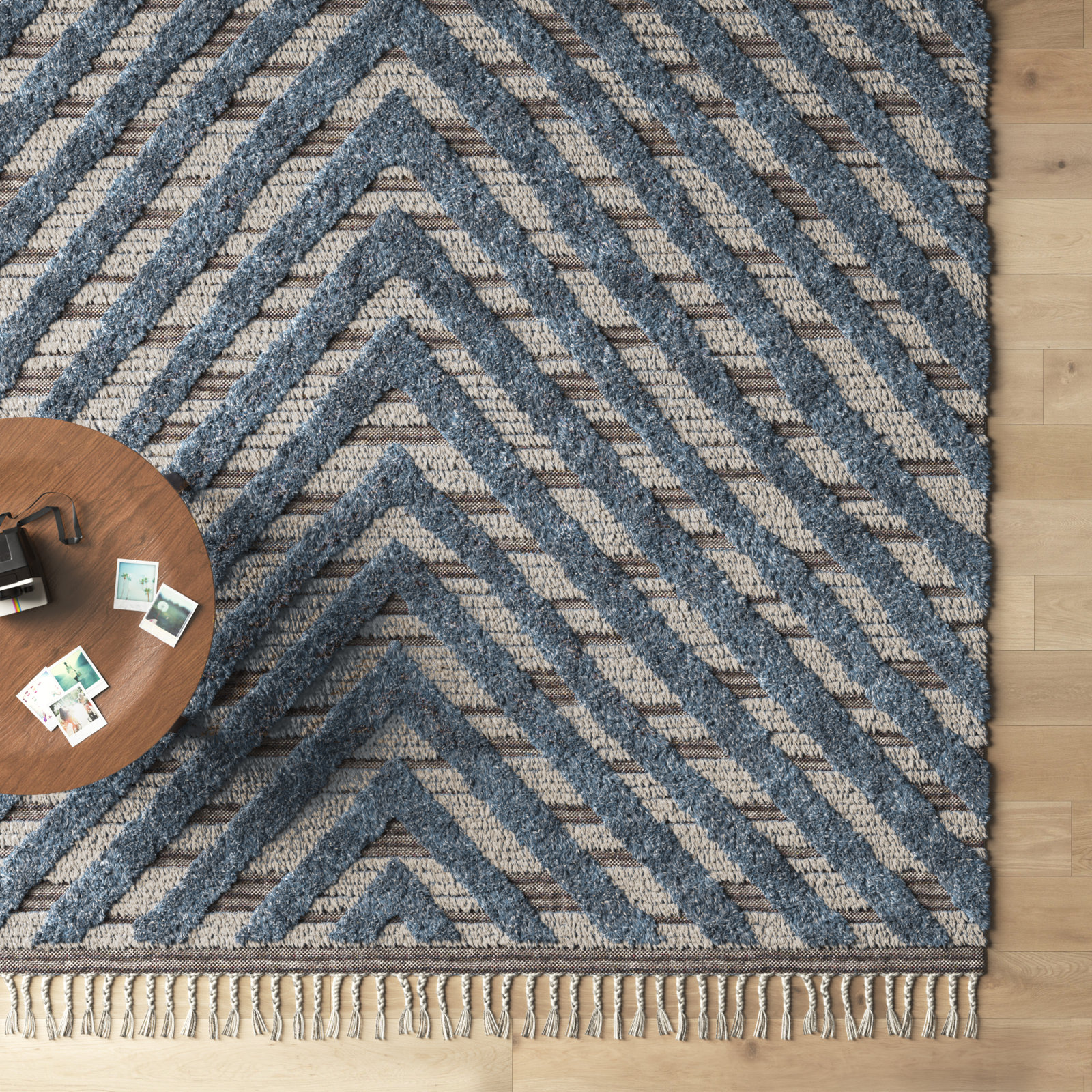Benjamin Blue Hand-Knotted Chevron Rug, Rectangle 5'6" x 8'6"