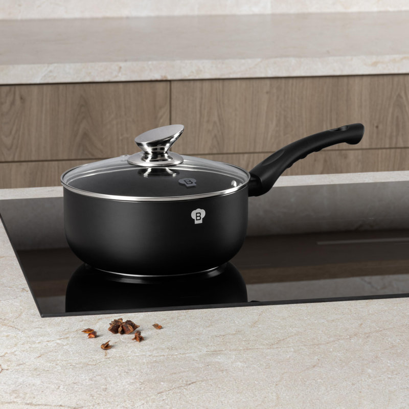 Blaumann Pressed Aluminium Saute Pan with Lid, Matte Black, 0.016
