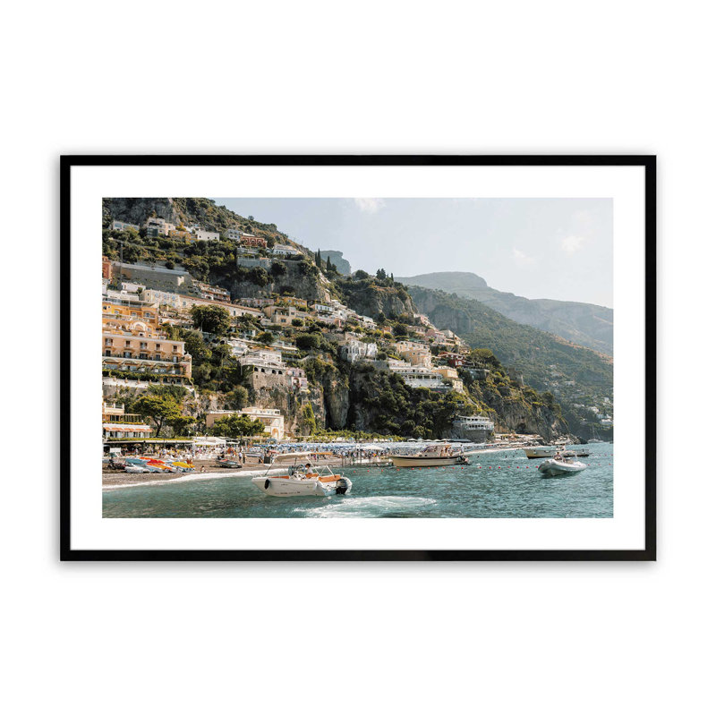 Imprimé nautique Positano, H 9 po x l 11 po x P 1,25 po, Cadre photo noir satiné
