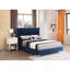 Élégant grand lit tapissier bleu marine