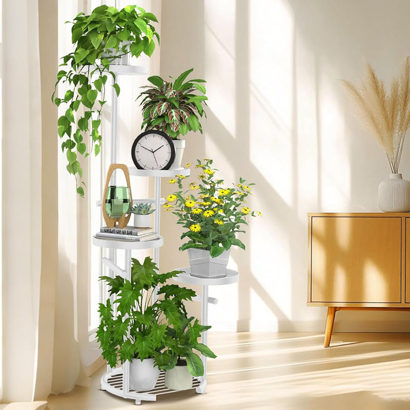Support pour plante d'angle robuste à 5 niveaux, conception de table ronde, convient au salon, au balcon et au jardin à l'intérieur