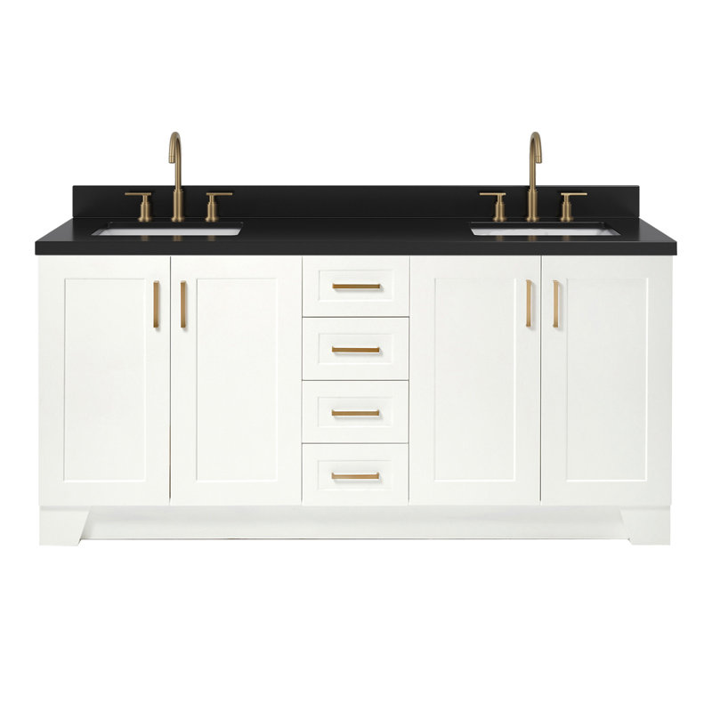 73 IN.  Single Bathroom Vanity, Rectangular, White, Black Quartz