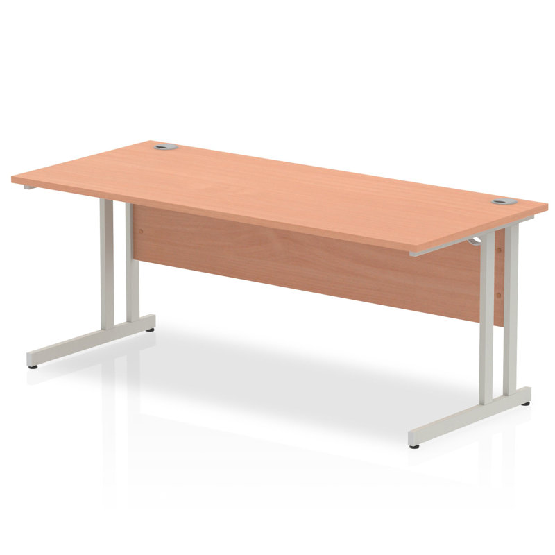 Impulse Metal Base Computer Desk, Silver, Beech, 73cm H x 160cm W x 60cm D