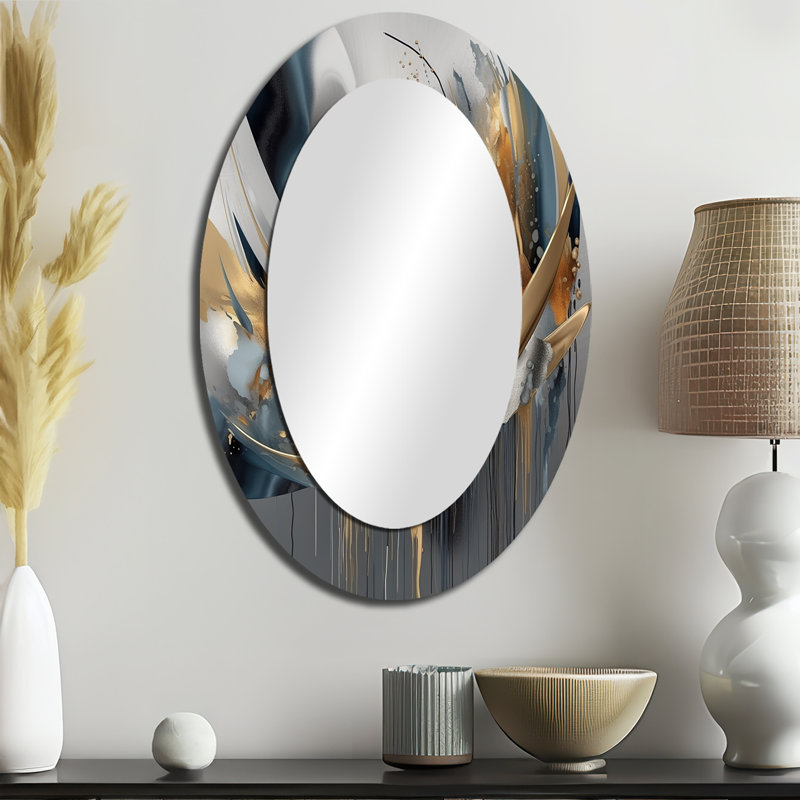 Abstrait formes et lignes infinies I - Miroir mural moderne ovale, 36 po x 24 po