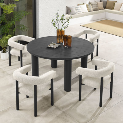 Nautica 5-Piece Round Outdoor Patio Aluminum Dining Table And Chairs Set