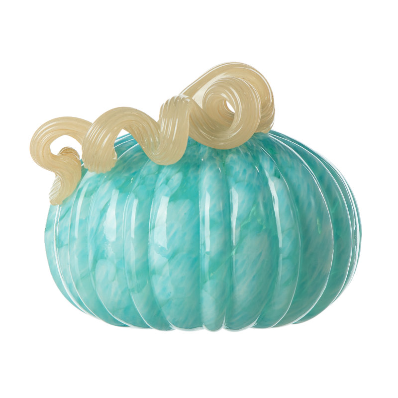 6"D Fall Round Glass Pumpkin, Green