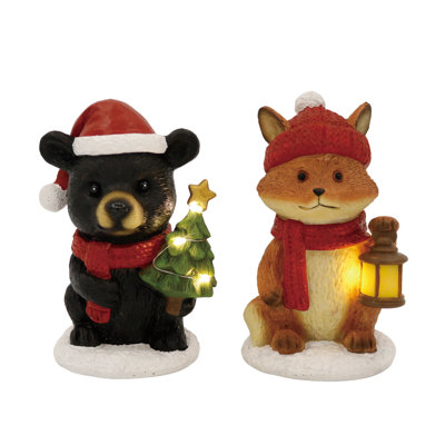 Light Up Resin Woodland Animals, Figurines, Brown, Resin, Set of 2, Tabletop, Living Room, Christmas, Christmas Decoration, Light Up LED