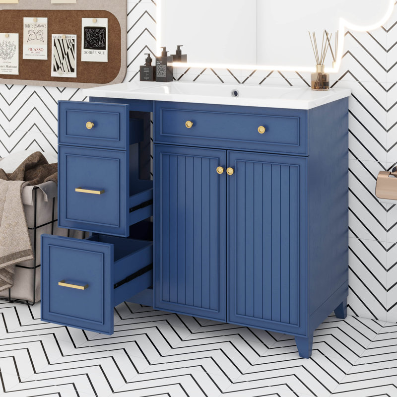 Meuble-lavabo 36 po avec lavabo en céramique, tiroirs à double couche, portes à fermeture douce, tablettes réglables, armoire de rangement moderne
