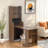 Mid-century Multi-use Extenable Cabinet Desk With Storage Peg Board, Storage Cabinet With Sliding Glass Doors, Led Light, Free Cat Cushion And Cat Toy