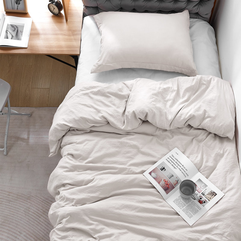 Natural Loft Prewashed Microfiber Duvet Cover Set, Gray/Beige, Queen Duvet Cover + 2 Standard Shams