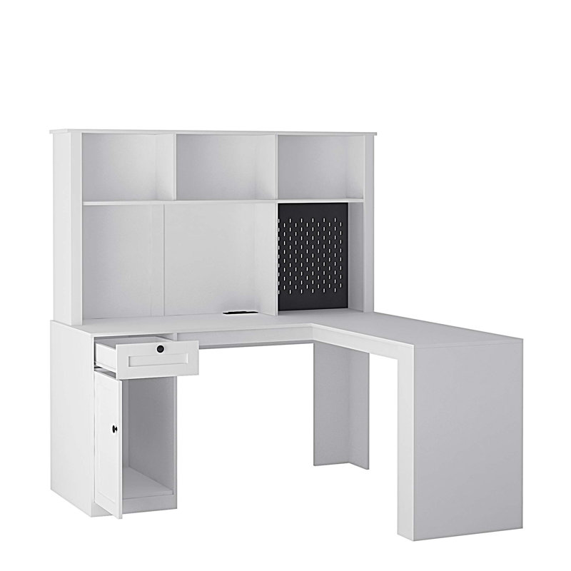 Bureau en L avec tiroirs et bibliothèque