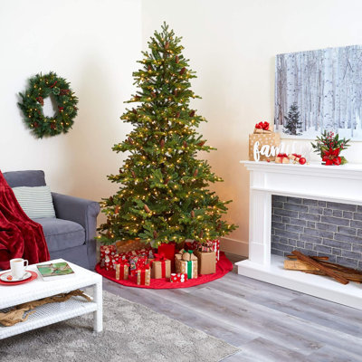  Yukon Mountain Fir Artificial Christmas Tree Clear Lights Pine Cones Bendable Branches