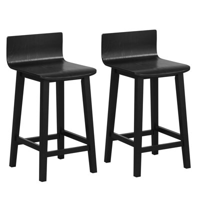 Ensemble de 2 tabourets de bar 24,5 "en bois avec dossier et siège Mid-Century