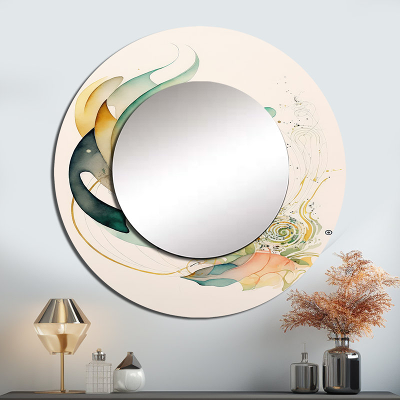 «Philipp Green Abstract Swirl», miroir unique à spirales abstraites, grand miroir mural rond moderne, impression sur métal