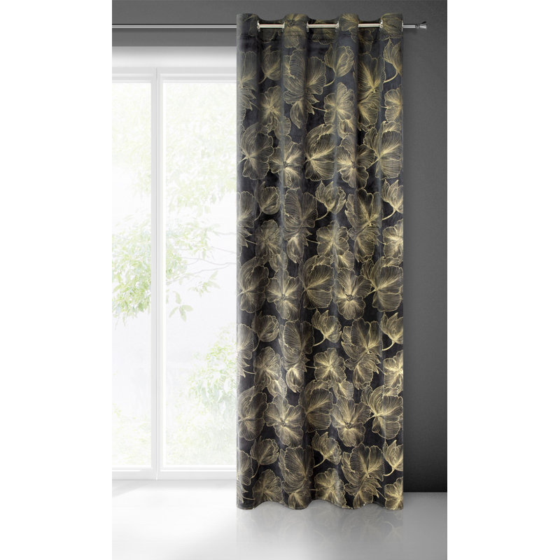 Aedin Blackout Curtains Single Panel, Black/Gold