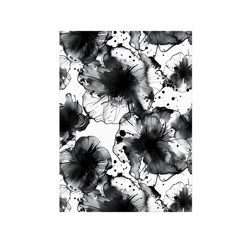 Impression florale moderne en noir et blanc, H 16 po x l 12 po