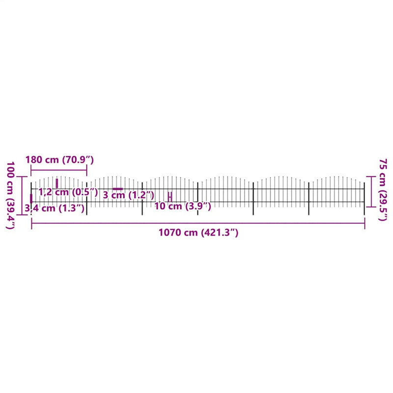Clôture en métal noir H 39,37 po x l 66,9 po, H 3,3 pi x l 33,5 pi