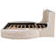 Lit plateforme tapissier grand avec velours, tête de lit, 1 grand tiroir et 2 tabourets latéraux (tête de lit beige avec rangement et idées pratiques présentées)-1166798651