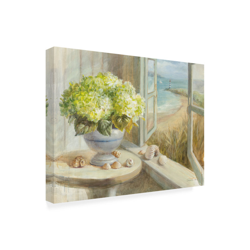 Œuvre sur toile, hortensia côtier jaune, bol Danhui Nai, H 14 po x l 19 po