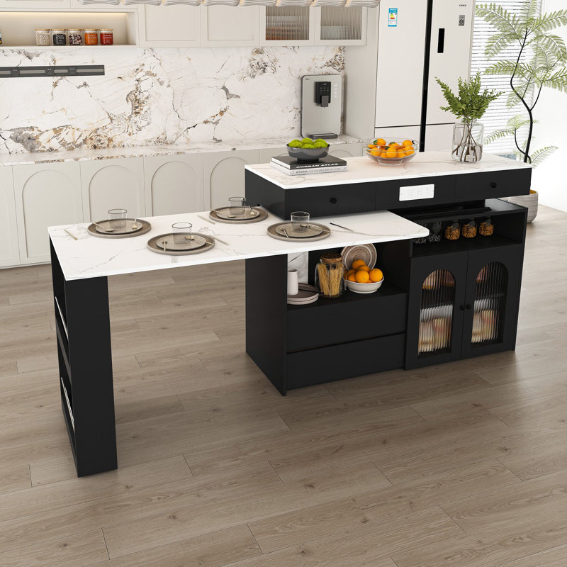 Ensemble d'îlot de cuisine 53,14 po, Noir / blanc