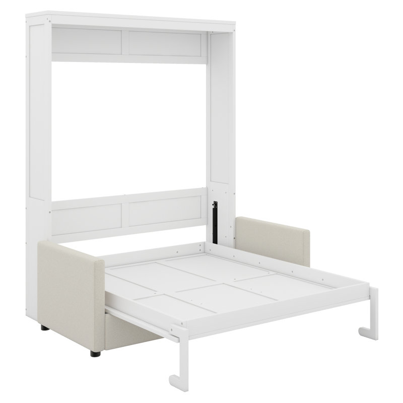 Shinpei Murphy Bed Wall Bed with Cushion, White, Full