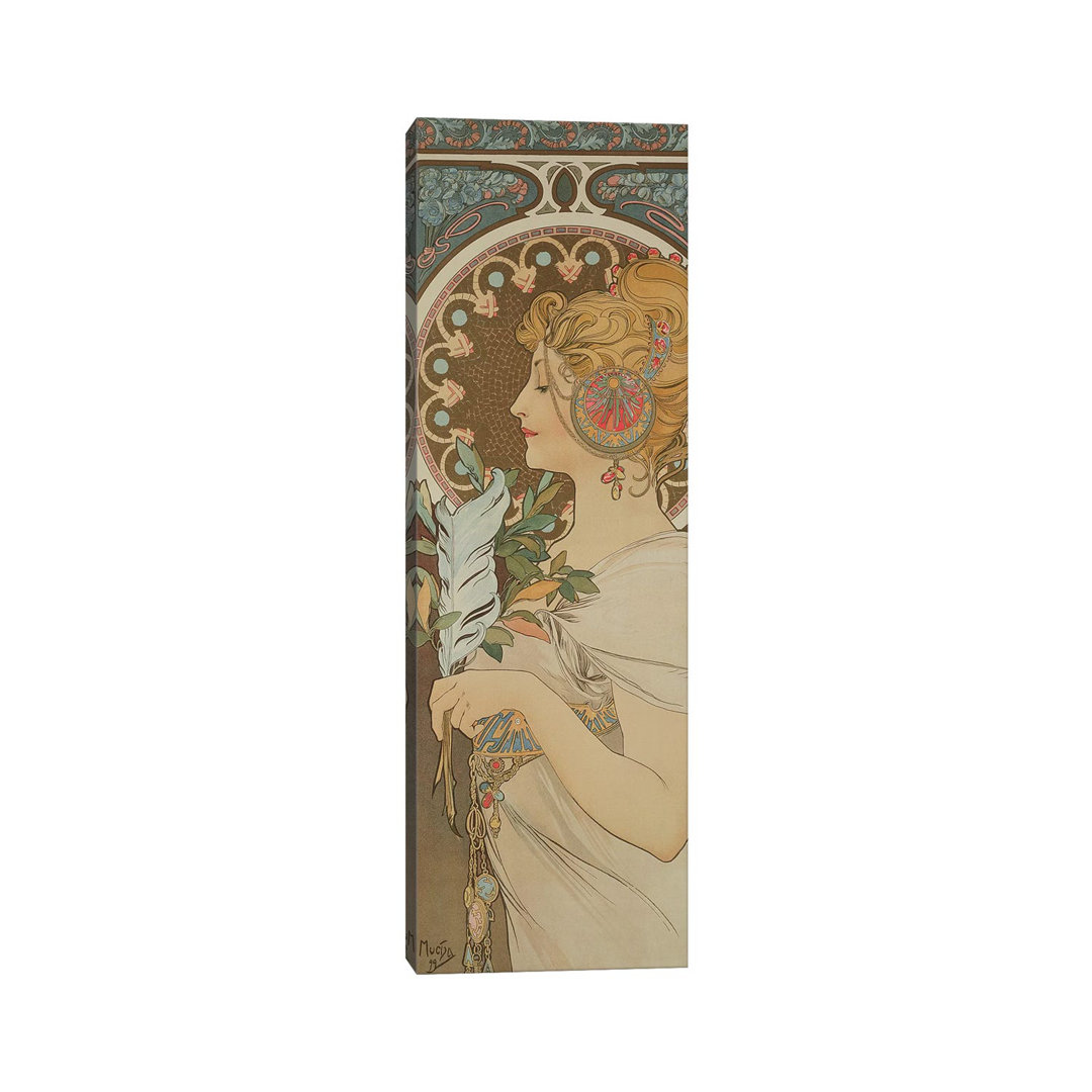 Feather, 1899 by Alphonse Mucha - Wrapped Canvas Panoramic Print