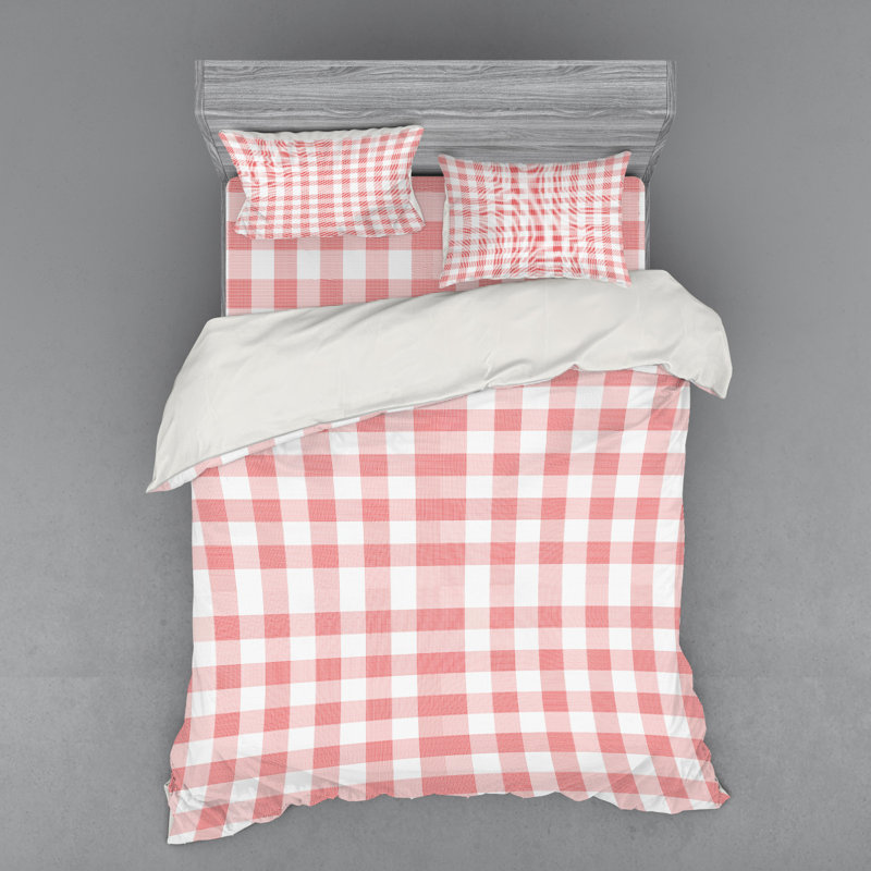 Ensemble de housse de couette 3 pièces à carreaux roses, Housse de couette grand + 3 pièces supplémentair