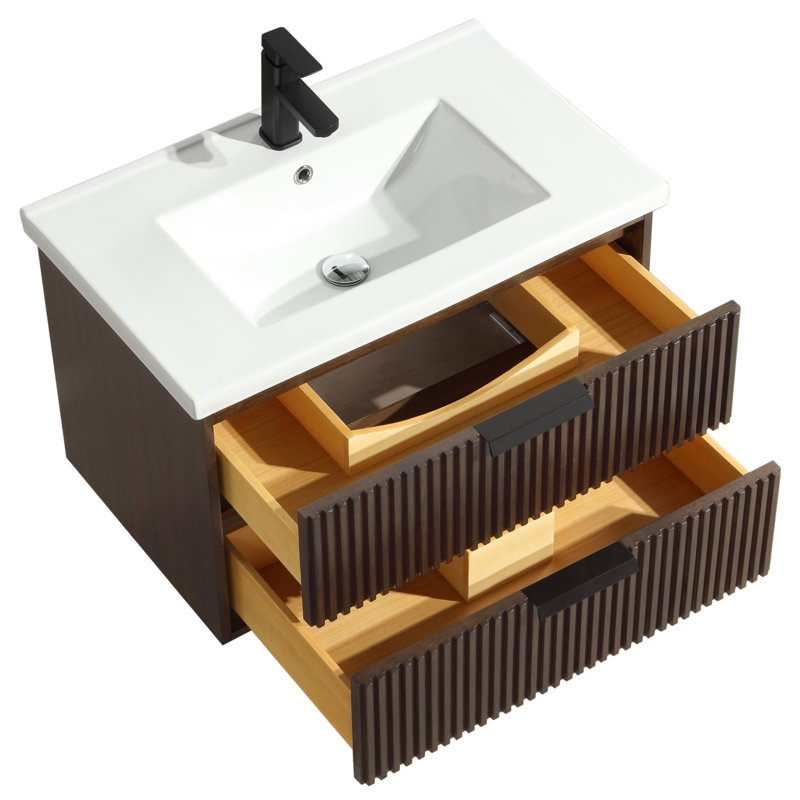San Diego 30" Walnut Wood Bathroom Vanity with Ceramic Countertop